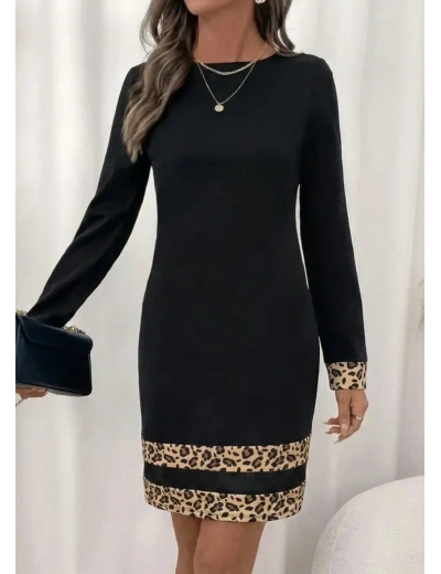 Kadın Uzun Kollu Bisiklet Yaka Mini Ithal Krep Elbise