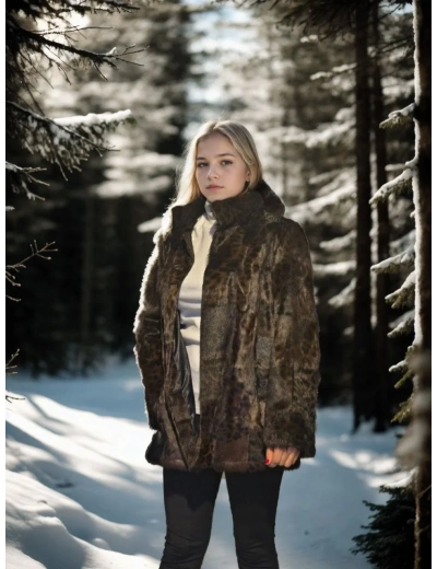 Kadın Uzun Kollu Deri Ceket - Leopar