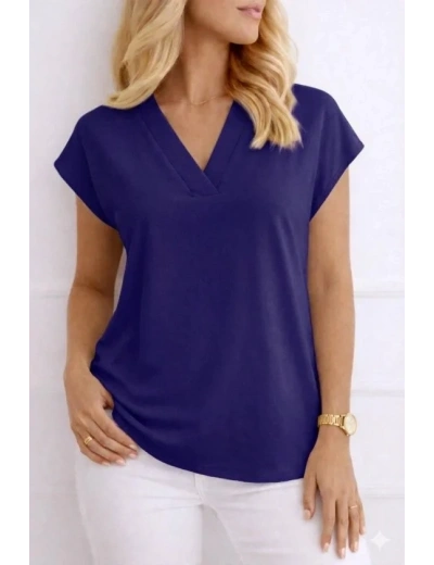 Kadın V Yaka Kısa Kol Dokuma Viskon Kumaş Bluz