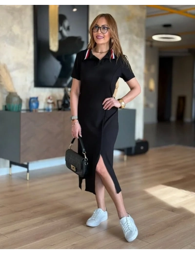 Kadın Yaka Ribanalı Çift Yırtmaçlı Elbise