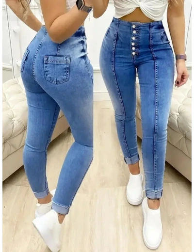 Kadın Yüksek Bel önden Düğmeli Jean Pantolon