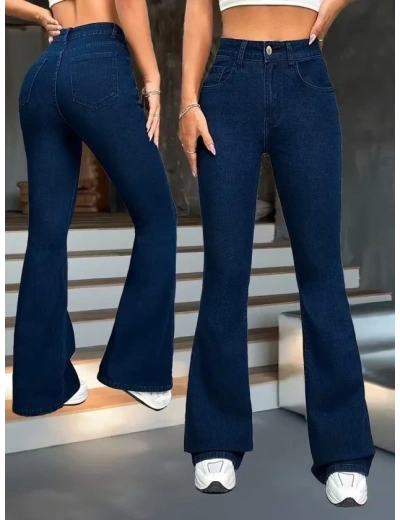 Kadın Yüksek Bel Paçaya Doğru Geniş Kot Pantolon