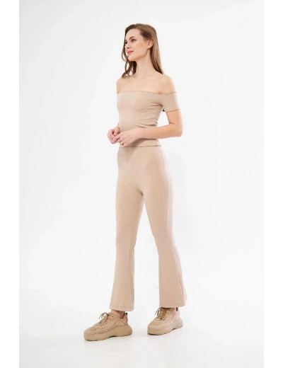 Kadın Yüksel Bel Fitilli İspanyol Paça Tayt - Bordo