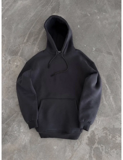 Kapüşonlu Üç İplik Penye Basic SweatShirt - Füme