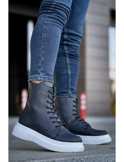 KB-0991  Kuback Siyah Cilt Yüksek Taban  Bağcıklı  Postal Bot