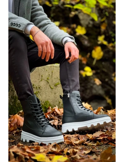 KB-0993 Kuback Siyah Cilt Beyaz Yüksek Taban Postal Bot