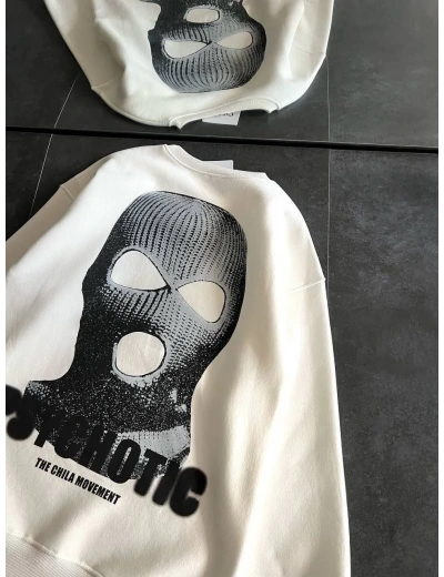 Kışlık Bisiklet Yaka Baskılı SweatShirt - Beyaz