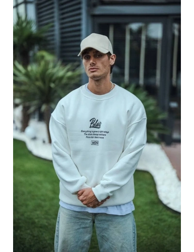 Kışlık Bisiklet Yaka Ön Ve Arka Baskılı SweatShirt - Beyaz