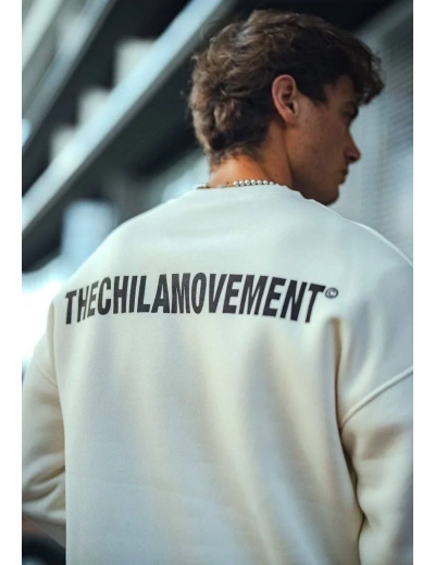 Kışlık Bisiklet Yaka Oversize Baskılı SweatShirt - Beyaz