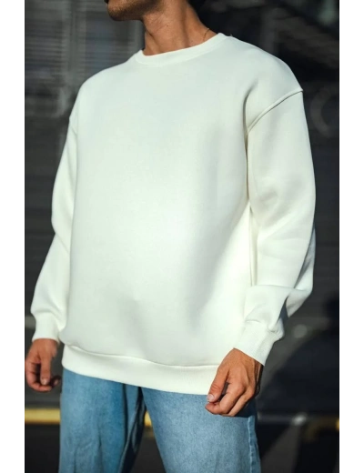 Kışlık Bisiklet Yaka Üç İplik Basic SweatShirt - Beyaz