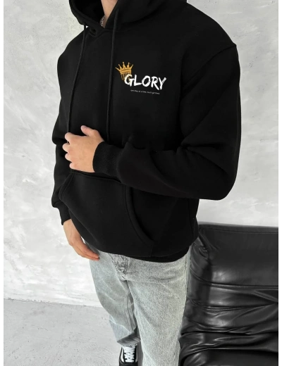 Kışlık Üç İplik Kapüşonlu SweatShirt - Siyah