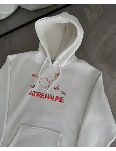 Kışlık Uzun Kol Kapüşonlu SweatShirt - Beyaz