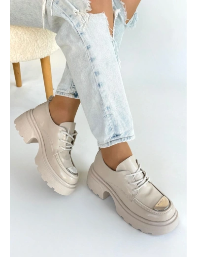 Kiya Bej Rugan Dolgu Topuk Oxford Ayakkabı