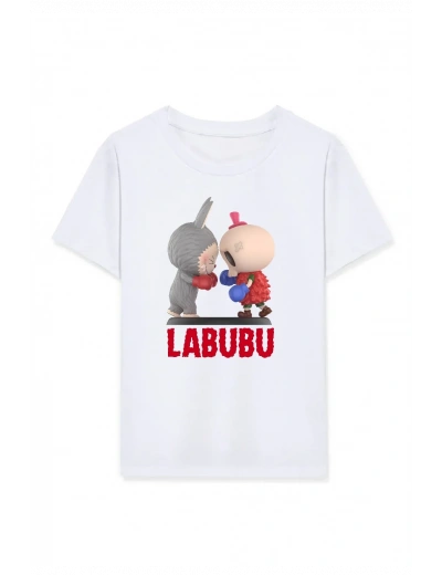 Kız Labubu Çocuk Baskılı T-Shirt - Beyaz