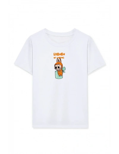 Kız Labubu Çocuk Baskılı T-Shirt - Beyaz