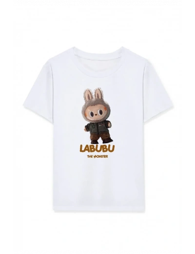 Kız Labubu Çocuk Baskılı T-Shirt - Beyaz
