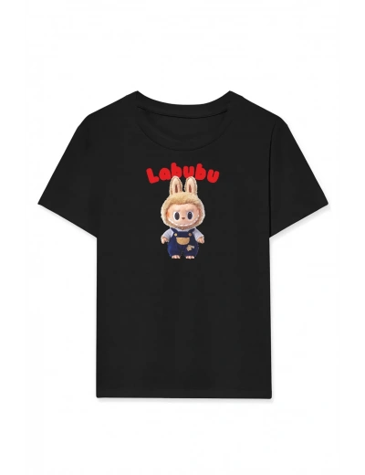 Kız Labubu Çocuk Baskılı T-Shirt - Beyaz