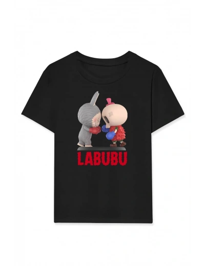 Kız Labubu Çocuk Baskılı T-Shirt - Siyah