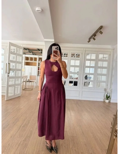 Kolsuz Uzun Kabardin Elbise - Bordo