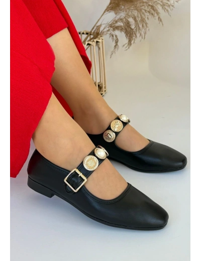 Koope Siyah Cilt Babet Ayakkabı