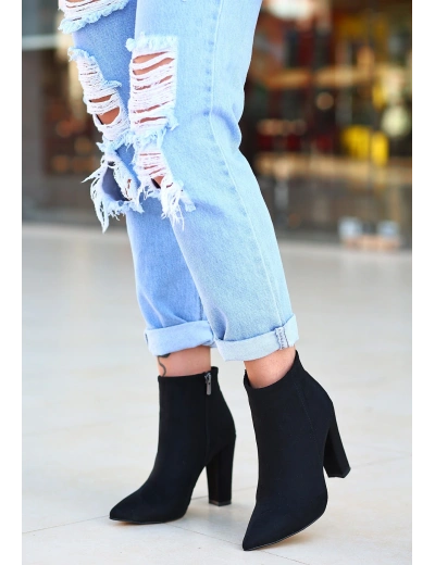 Loora Siyah Süet Topuklu Bot