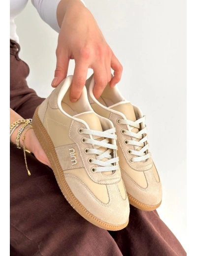 Lunga Bej Cilt Bağcıklı Spor Ayakkabı