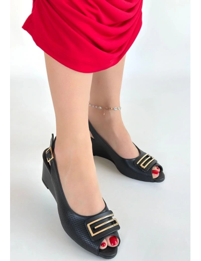 Mamba Siyah Cilt Dolgu Topuk Ayakkabı