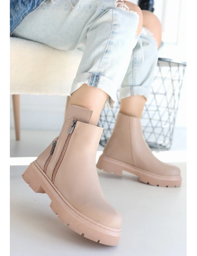 Menta Nude Cilt Fermuar Aksesuarlı Bot