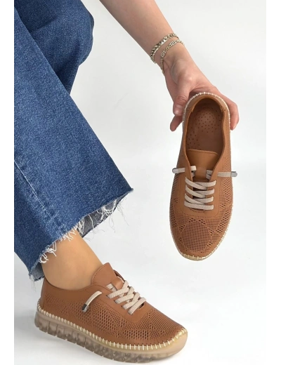 Merja Taba Deri Bağcıklı Spor Ayakkabı