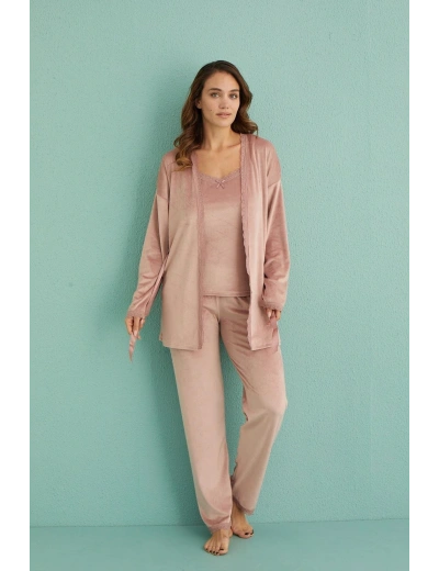 Mihra 13402 Kadın Kadife 3Lü Pijama Takımı