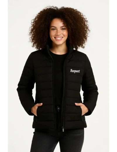 Mikro Su İtici Kapitone Baskılı Astarlı Fermuarlı Bomber Mont - Siyah