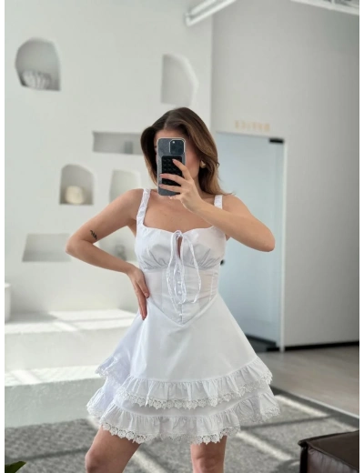 Mini Askılı Elbise - Beyaz