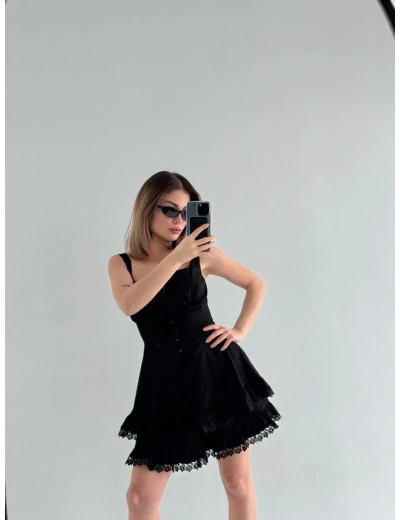 Mini Askılı Elbise - Siyah