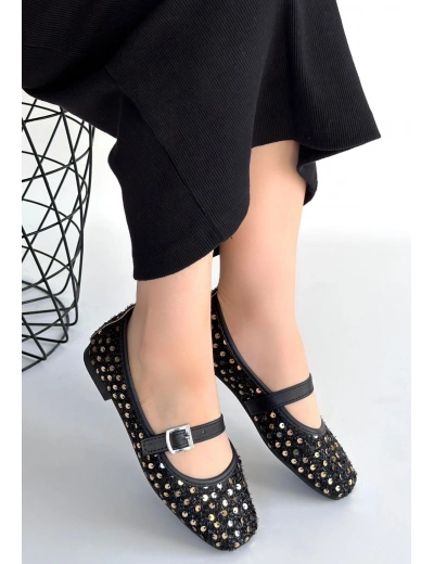 Moden Siyah Süet Babet Ayakkabı