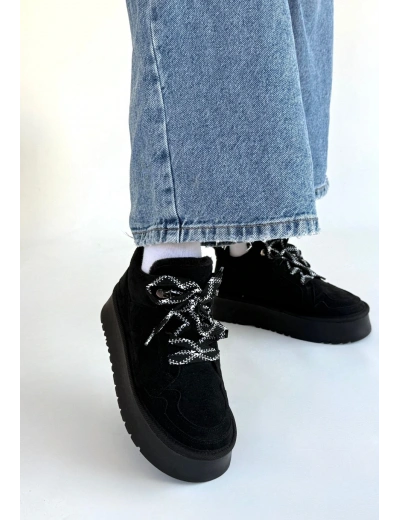 Muden Siyah Süet Bağcıklı Bot