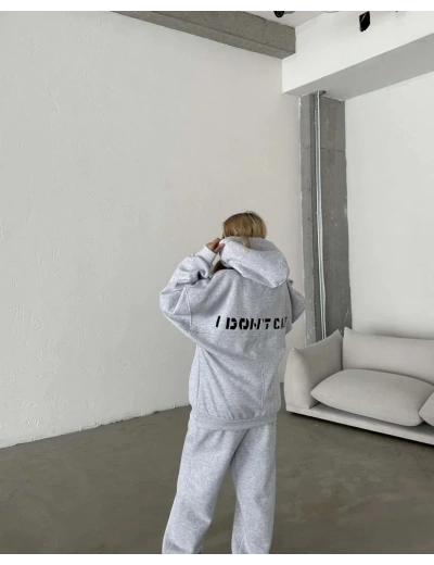 Nakış İşlemeli Üç İplik Sweat Takım- Gri