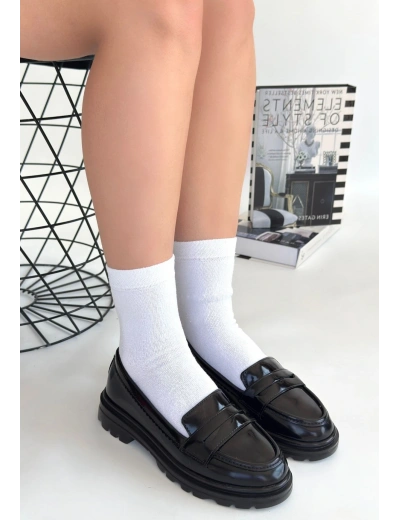 Narli Siyah Rugan Oxford Ayakkabı