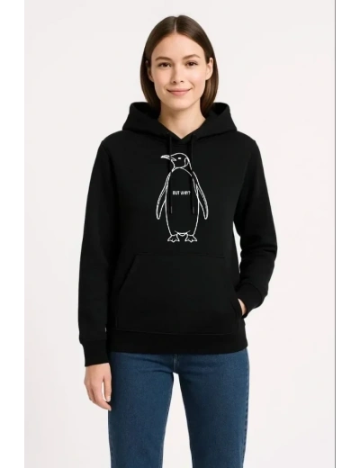 Nihilist Penguen Özel Tasarım Oversize Kapüşonlu Sweatshirt - Siyah