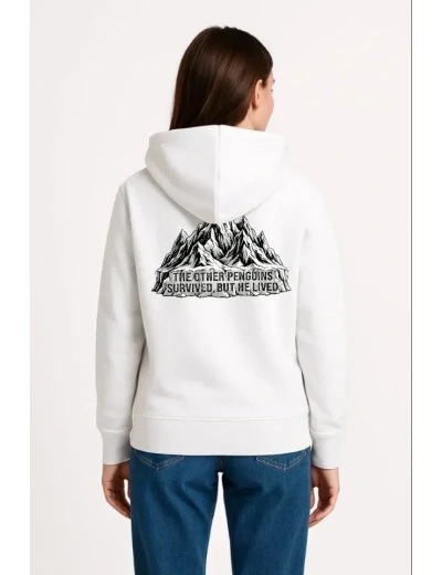 Nihilist Penguen Temalı Oversize Kapüşonlu Sweatshirt - Beyaz