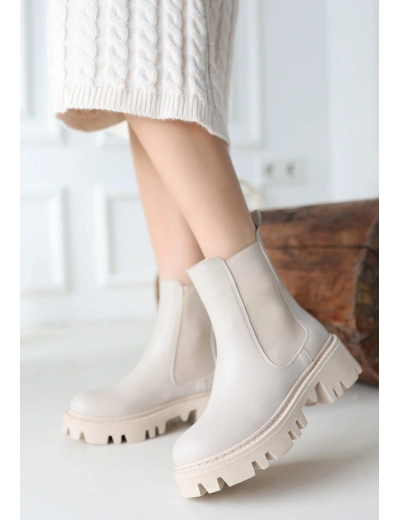 Ninle Bej Cilt Topuklu Bot