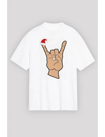 Noel Başlıklı Serçe Parmak T-shirt - Beyaz