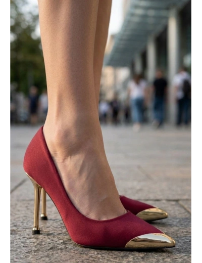Norji Bordo Saten Stiletto Ayakkabı