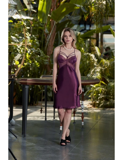 Nurteks 5434 Battal  Kısa Saten Gecelik