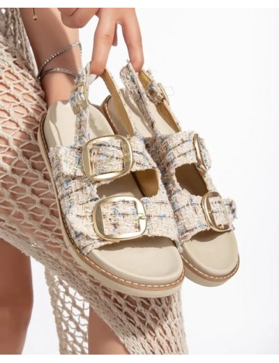 Olira Bej Simli Kemerli Sandalet