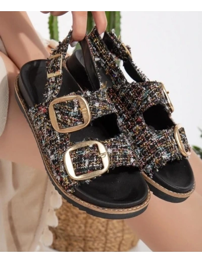 Olira Siyah Simli Kemerli Sandalet