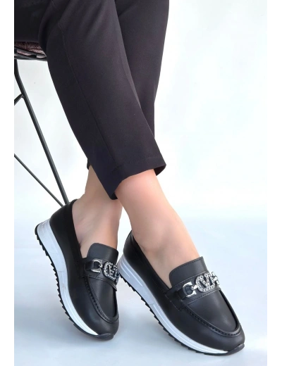 Otra Siyah Cilt Babet Ayakkabı