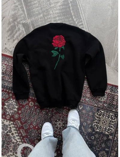 Oversize Üç İplik Bisiklet Yaka Baskılı SweatShirt - Siyah