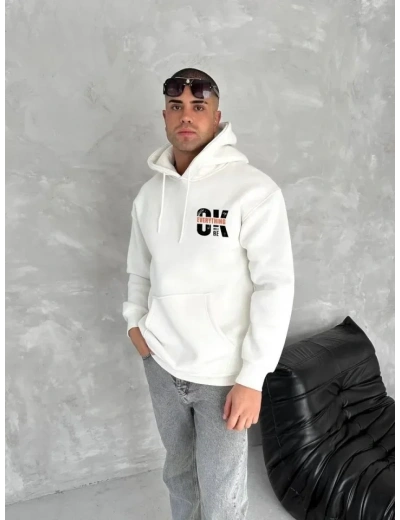 Oversize Üç İplik Kapüşonlu SweatShirt - Beyaz