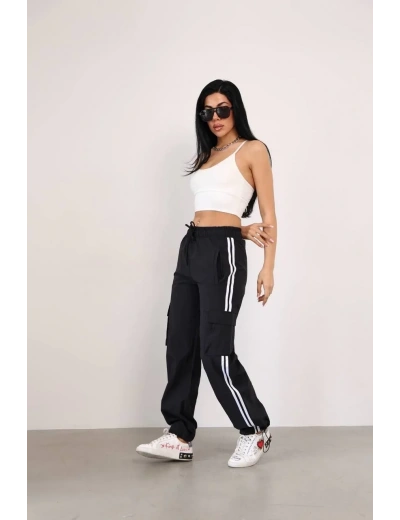 Paraşüt Kargo Ceplı Baggy Eşofman - Siyah