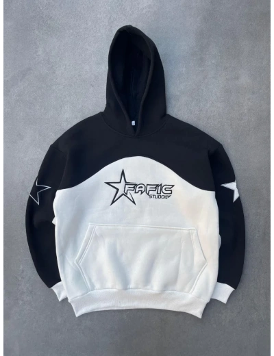 Parçalı Nakış İşlemelı Kapüşonlu SweatShirt - Siyah